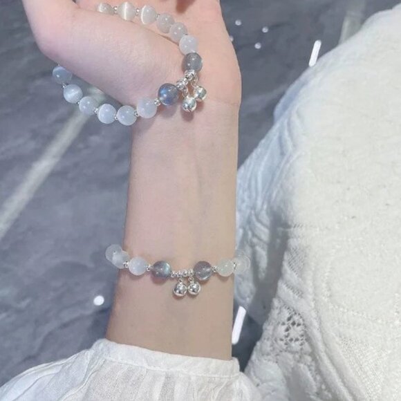 NWT: Grey Moonstone Crystal Bell Bracelet - Picture 1 of 6